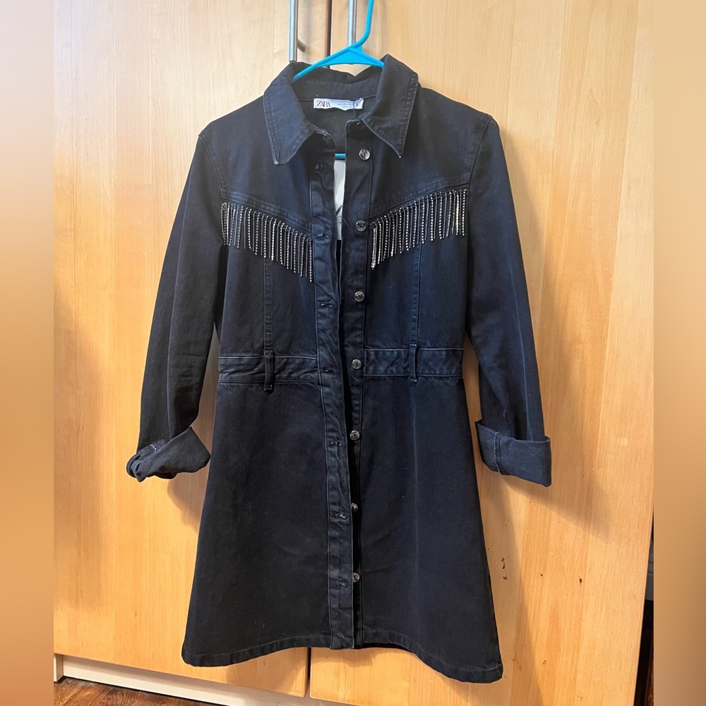 Zara Denim Dress with Fringe Beading